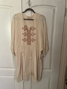 Knox Rose Cream Midi Dress with Tan Embroidery